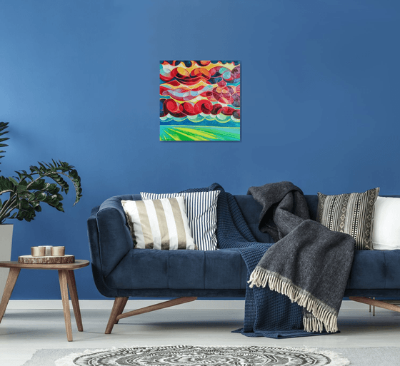 Sunset (60x60cm, cubism, oil painting, ready to hang)