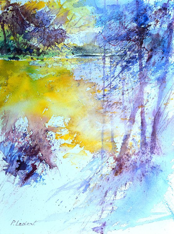 Light on a pond  - watercolor