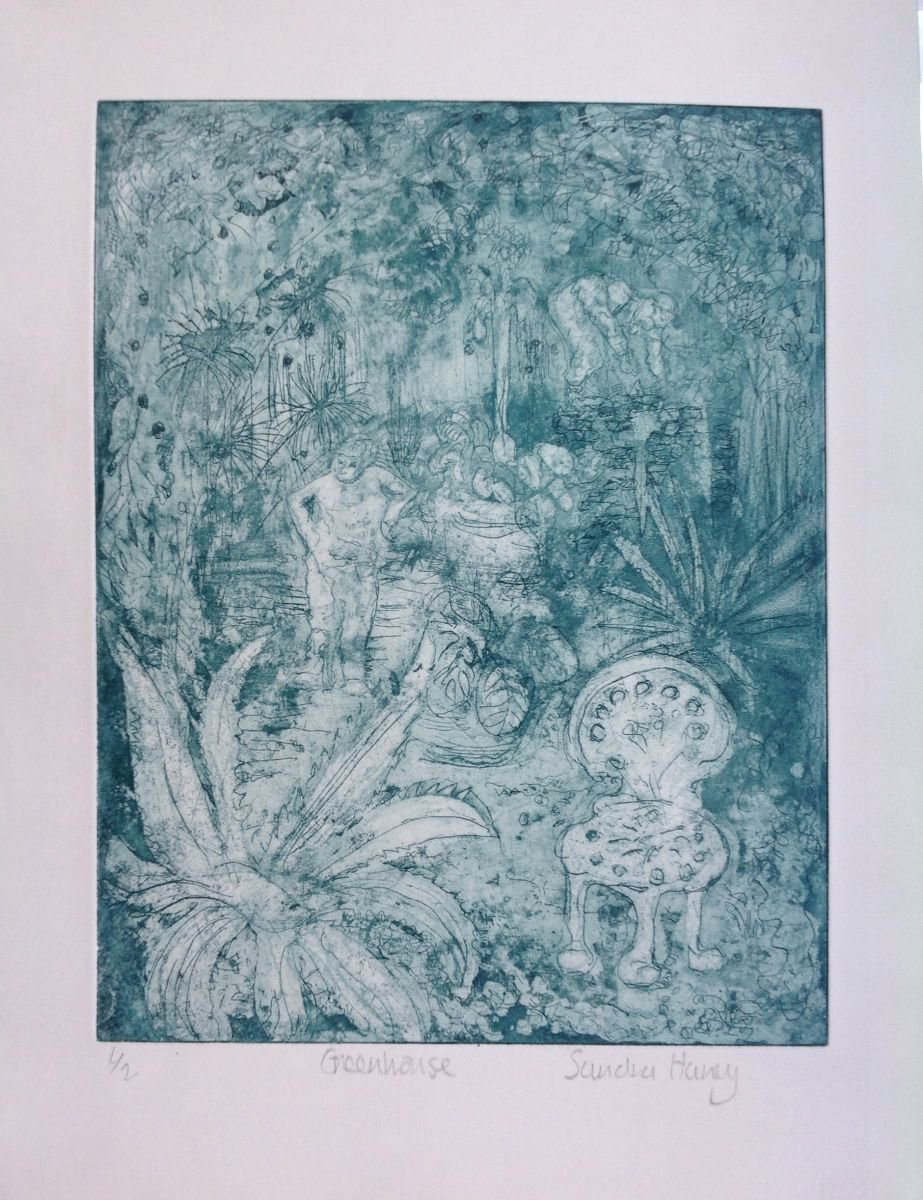 Impressionistic Botanical Etchings & Engravings By Sandra Haney, 10 X 13", Greenhouse, Original Artwork
