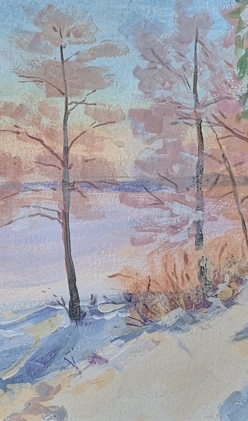 "By the frozen lake" (acrylic on paper painting) 11x15x0.1'' by Alexander Koltakov