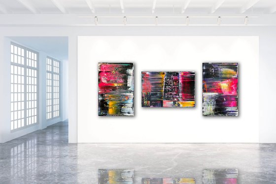 "Ensemble" - Save As A Series - Original PMS Abstract Acrylic Painting Triptych On Canvas - 84" x 36"