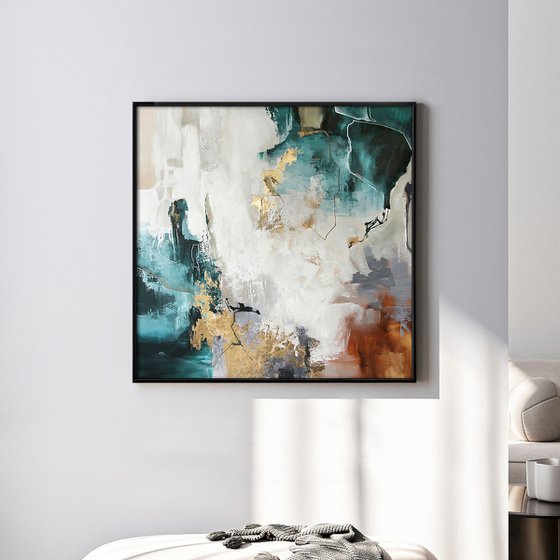 "Teal Flood" Teal gold abstract acrylic art