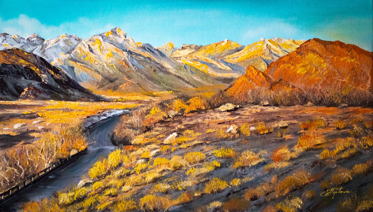 Impressionistic Landscape Oil Painting By Tetiana Tiplova, 28 X 16", Lone Pine. Usa, Original Artwork