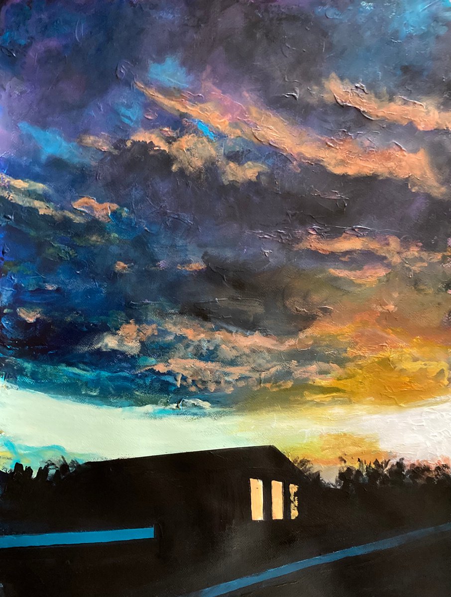 Impressionistic Landscape Acrylic Painting By John Cottee, 22 X 30, The Day Ends., Original Artwork