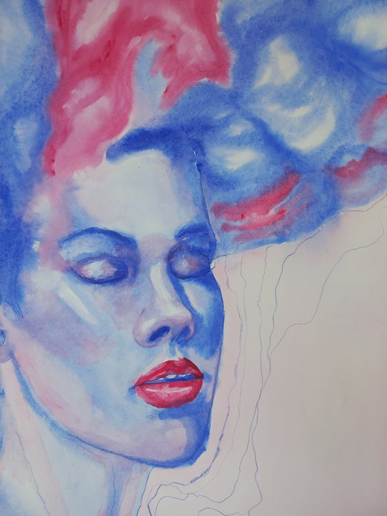 Abstract watercolor portrait 78x54 cm