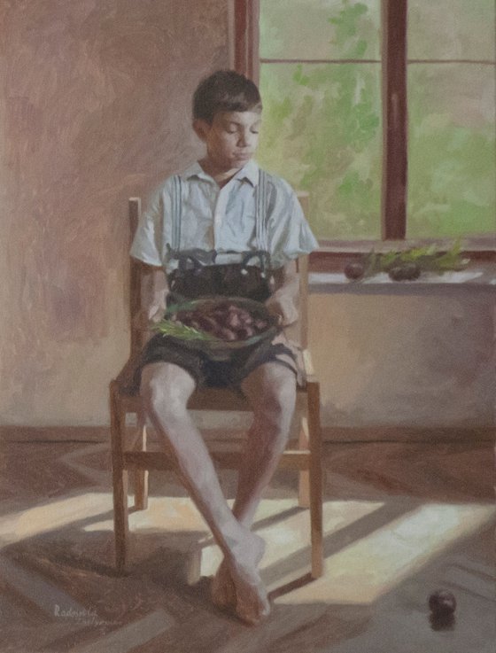Boy with plums