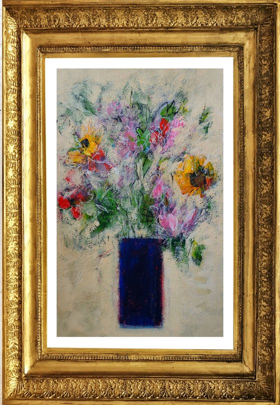 Spring Flowers in a Blue Vase