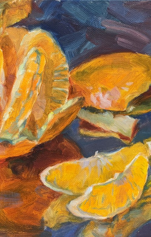 Orange (from the series "Citrus fruits on a mirrored tray") by Liudmyla Chemodanova