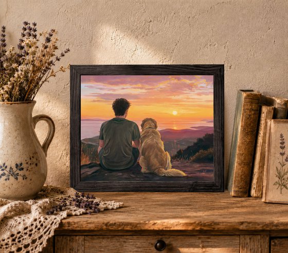 Personalized dog and owner oil portrait