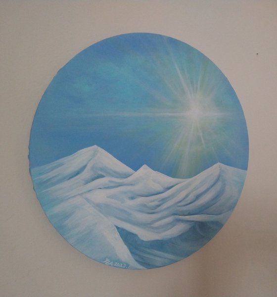 Sun on snow. Original acrylic painting by Zoe Adams.