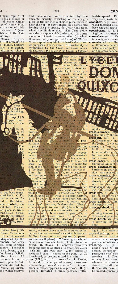 Don Quixote - Collage Art Print on Large Real English Dictionary Vintage Book Page by Jakub DK - JAKUB D KRZEWNIAK