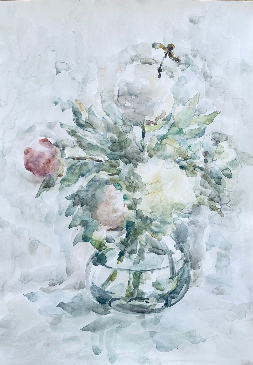 Impressionistic Watercolour , Peonies. Watercolor Painting By Elena Klyan, 17 X 23, Artwork For Sale On Artfinder