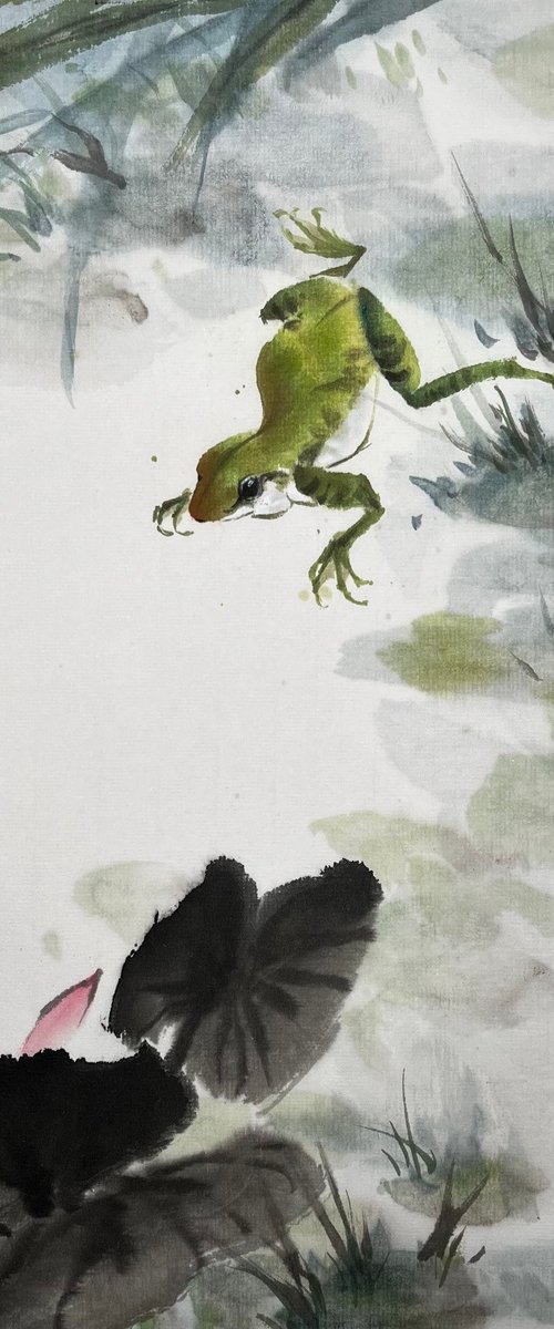 Frog & Lotus, original art by Fiona Sheng