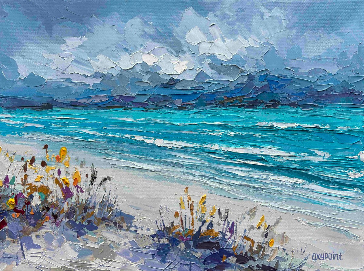 Impressionistic Landscape Oil Painting By Oxypoint, 16 X 12", "Wild Beach" Seascape, Original Artwork