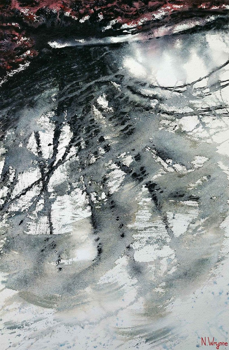 Abstract Landscape Watercolour By Neil Wrynne, 15 X 22", Black Reflection, Original Artwork