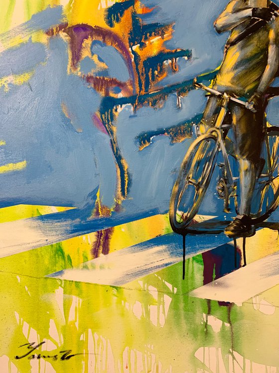Bright painting - "Cyclist on sunset" - Urban Art - Pop Art - 2022