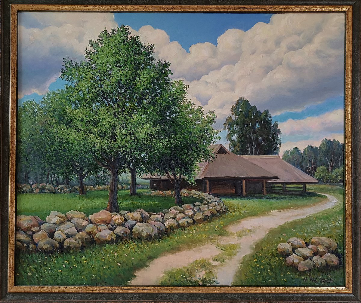 Photorealistic Landscape Oil Painting By Valentinas Yla, 25 X 21", A Path To The Past, Original Artwork