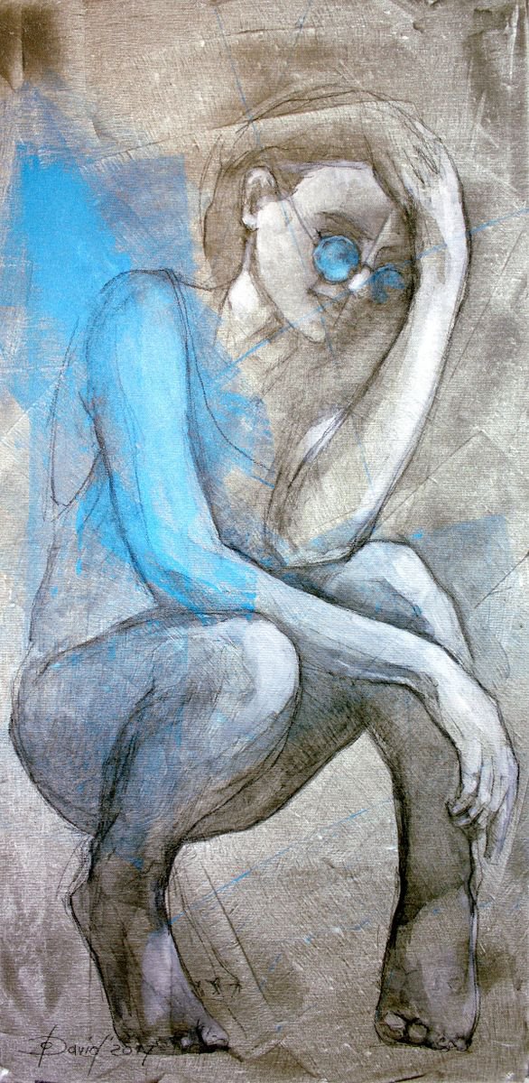 Portrait Acrylic Painting By Olga David, 16 X 31", Reflexion I, Original Artwork