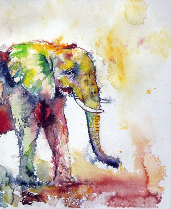 Colorful elephant walking