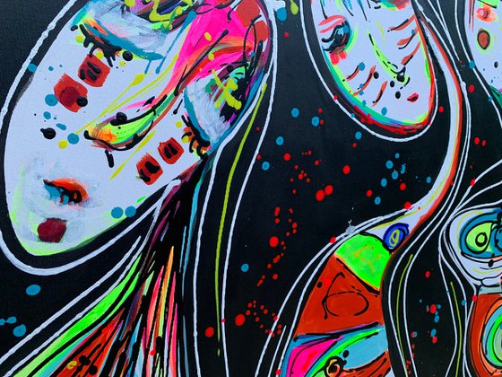 71''x 35''(180x90cm),Friends 49, family, bright urban ,pop art ready to hang, colorful canvas art  - xxxl art - abstract art painting- extra large art- mixed media