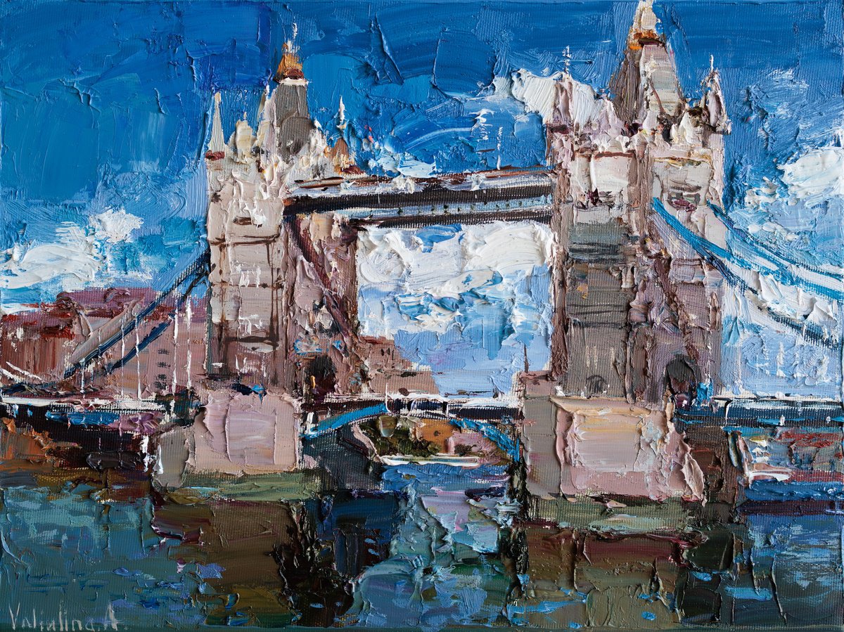 Impressionistic Cityscapes Oil Painting By Anastasiia Valiulina, 16 X 12, Tower Bridge, Original Artwork