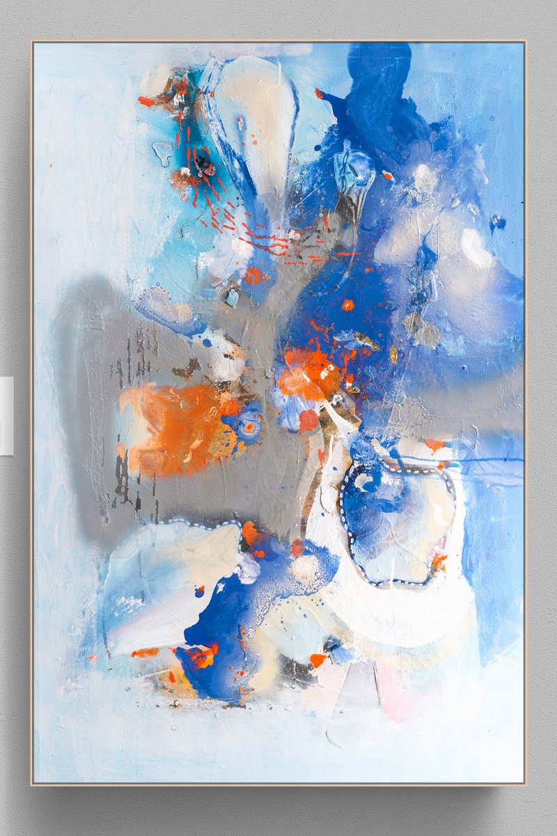 Organic Abstract Acrylic Painting By Adriano Ribeiro, 31 X 47, Satellite Prior, Original Artwork