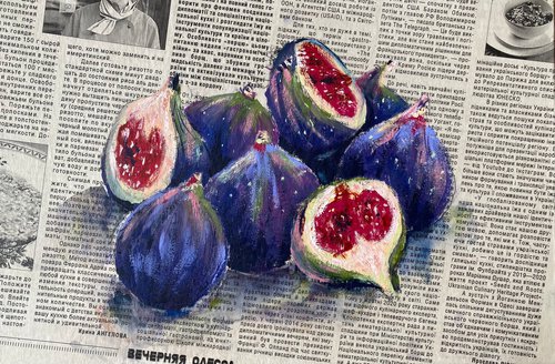 figs on newspaper - gouache painting by Anna Boginskaia