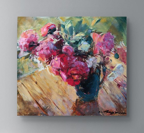Evening still life. Peonies