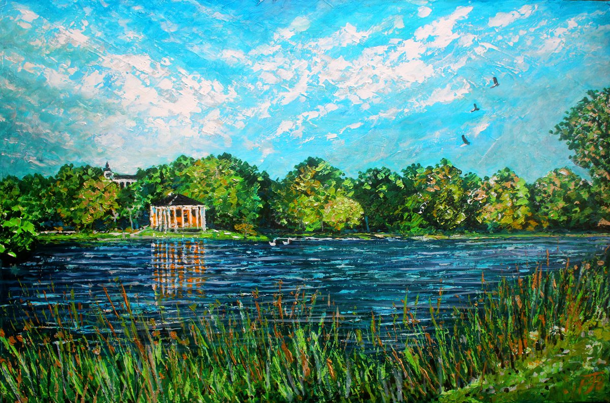 Impressionistic Landscape Acrylic Painting By Paul J Best, 35 X 24", West Wycombe Park I, Original Artwork