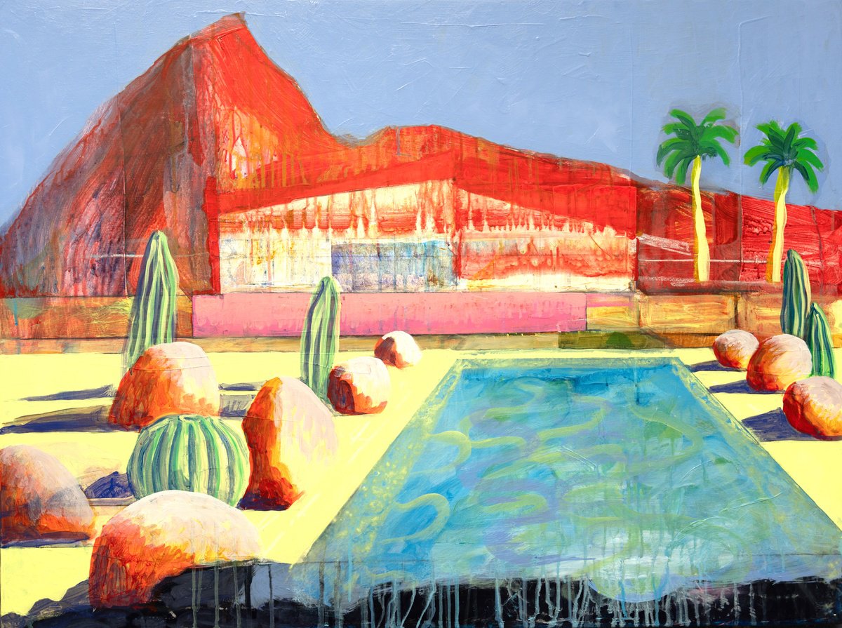 Impressionistic Cityscapes Acrylic Painting By Elizabeth Anne Fox, 40 X 30, Under The Mountain 3, Original Artwork