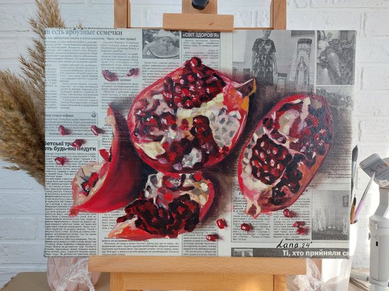 Pomegranate newspaper art