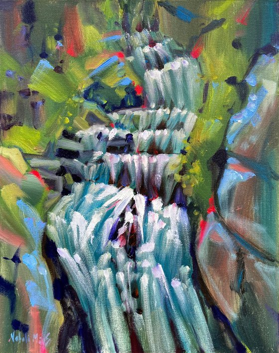 Forest Waterfall — Original Oil Painting