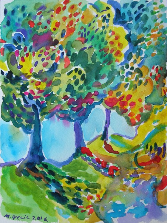 Canopy of trees - watercolours