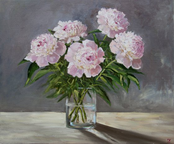 Flowers. Peonies. Oil painting. Floral still life. 20 x 24
