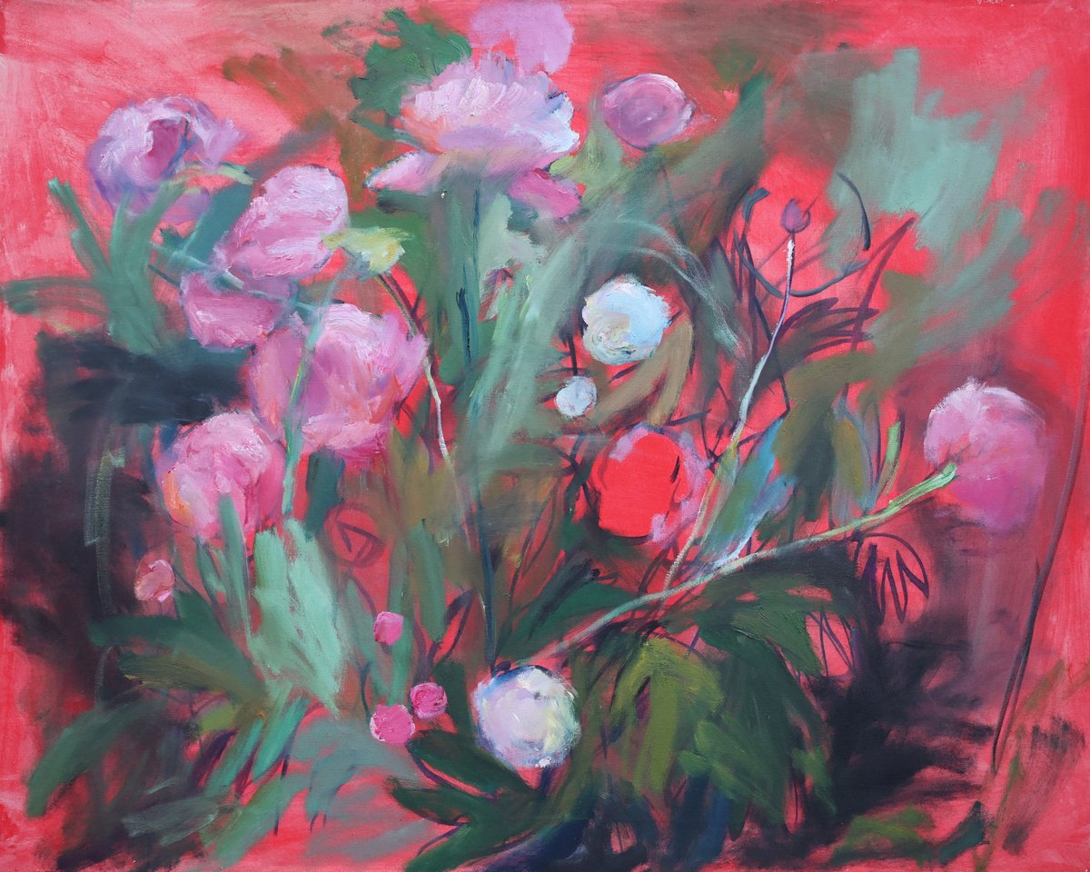 Expressive Oil Painting , Peonies In Red Tones By Artem Andreichuk, 39 X 31, Artwork For Sale On Artfinder