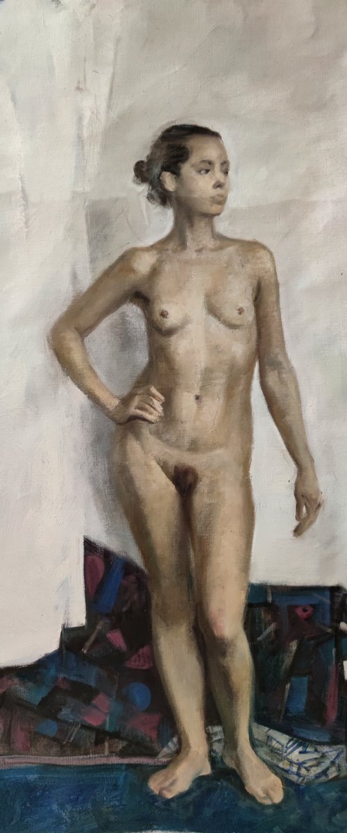 "A teen nude in white." by Maria Egorova