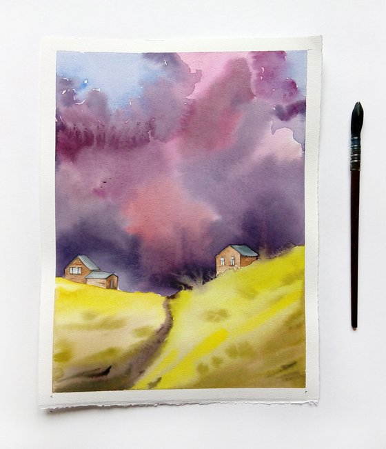 Purple Clouds. Landscape painting