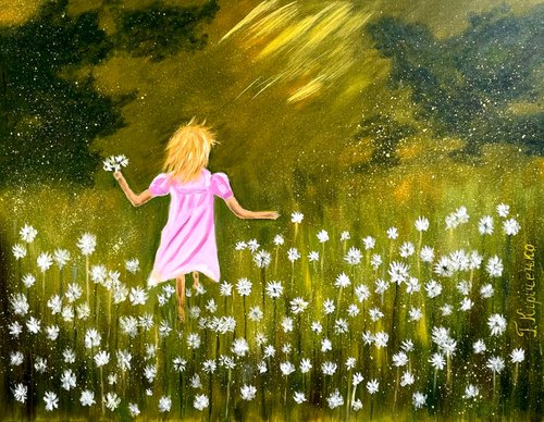Dandelion Girl Original Oil Painting by Halyna Kirichenko