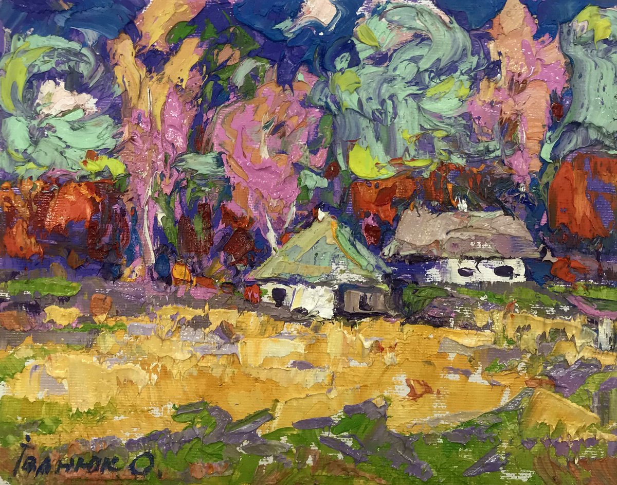 Impressionistic Landscape Oil Painting By Kalenyuk Alex, 10 X 8", Village Edge, Original Artwork