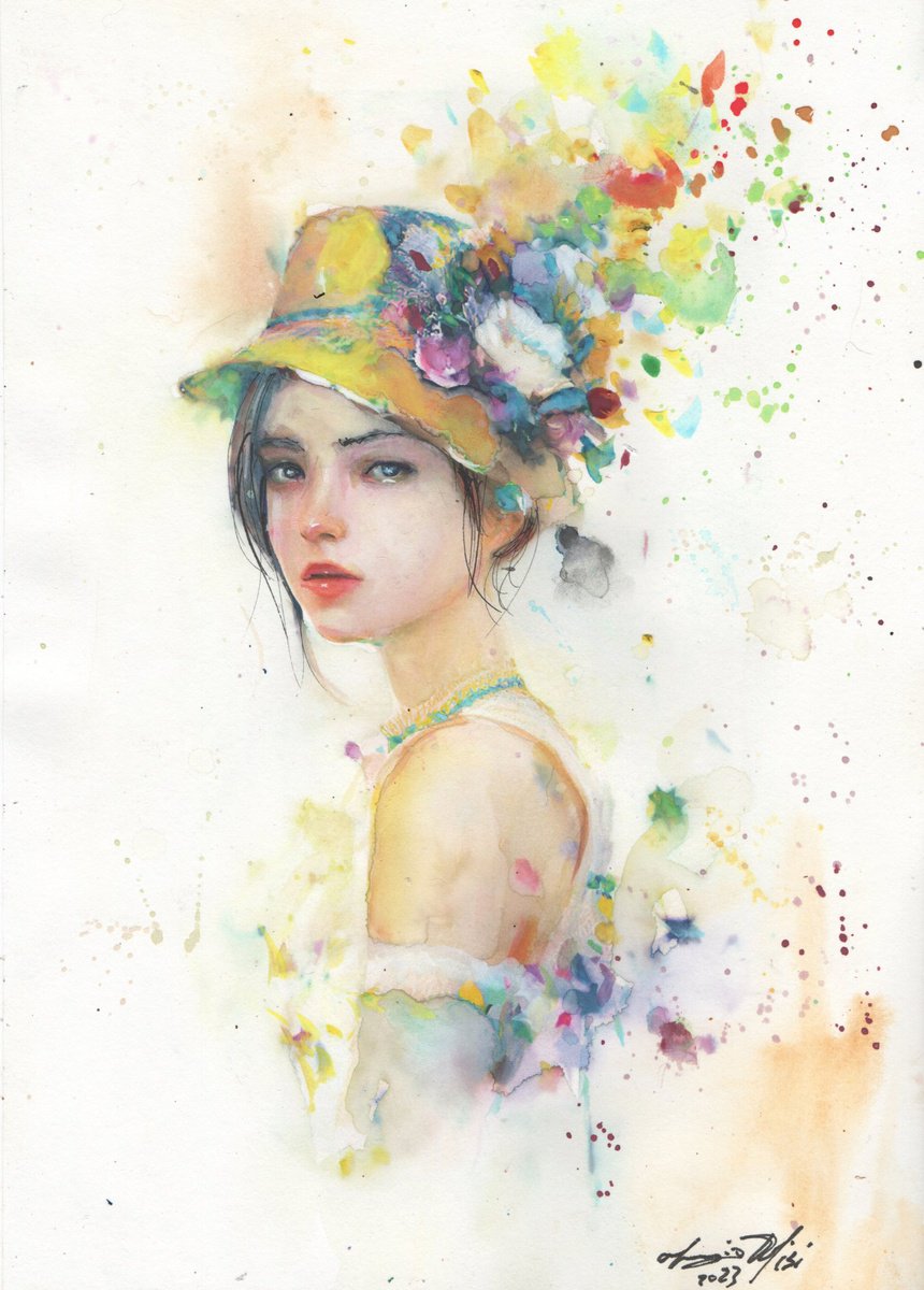 Impressionistic Portrait Ink Drawing By Maurizio Puglisi, 8 X 11", September Impressions, Original Artwork