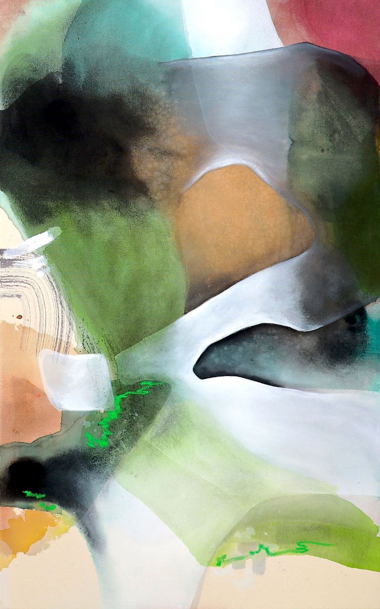 Organic Abstract Acrylic Painting By Poovi Art, 30 X 48", With Strength And Grace 02, Original Artwork