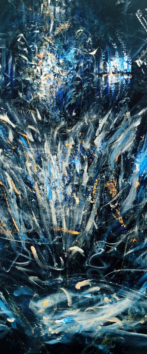 Large Spontaneous Dark Blue Angel Series Painting By KLOSKA by Kloska Ovidiu