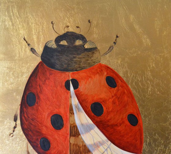 The Golden Ladybug Oil Painting on Lacquered Golden Leaf Canvas