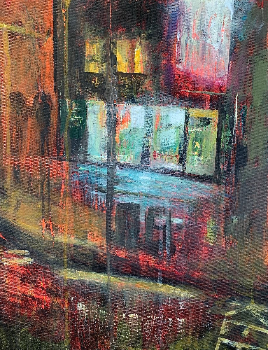 Impressionistic Cityscapes Acrylic Painting By Suzsi Corio, 16 X 20", Rye Lane Peckham From The Bus, Original Artwork