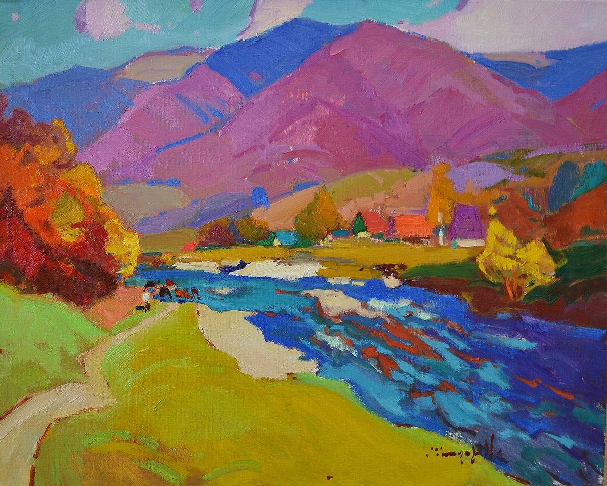 Impressionistic Landscape Oil Painting By Alexander Shandor, 28 X 24, Waterhole, Original Artwork