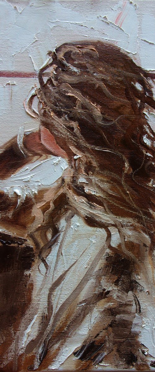 " THROUGH THE WINDOW ... " WINDOW original painting ROOM  palette knife GIFT by Monika Luniak