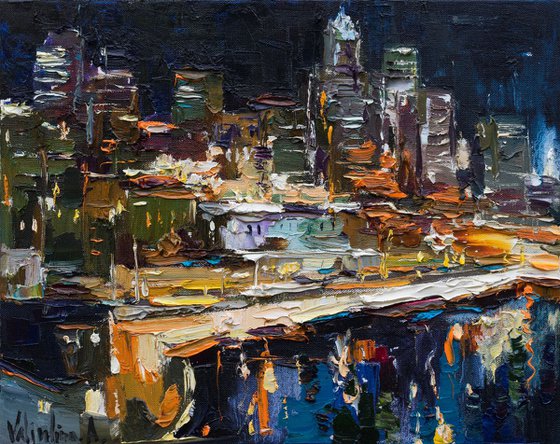 Night City  - Original urban landscape painting