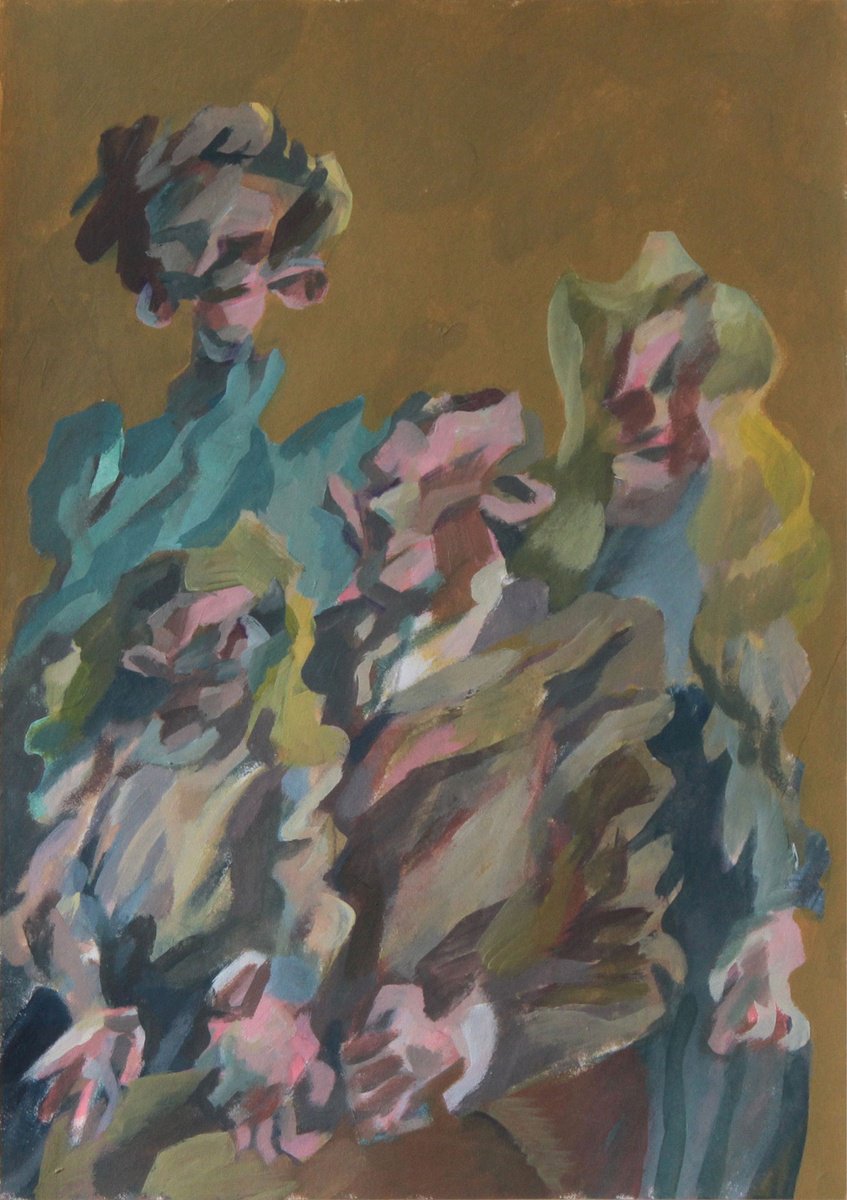 Expressive Portrait Acrylic Painting By Martin Singer, 12 X 16", Family Portrait #27, Original Artwork