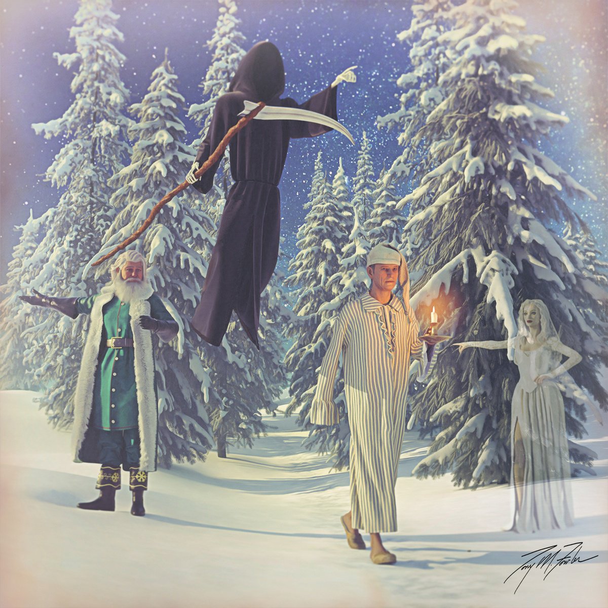 Surrealistic Portrait Giclee Print By Tony Fowler, 24 X 24", Ghosts Of Christmas Past, Original Artwork