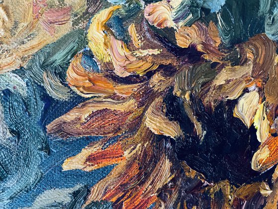 A large bouquet of sunflowers